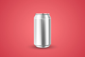 Blank Silver Beverage Can on Red Background for Branding and Packaging Mockup - High Resolution
