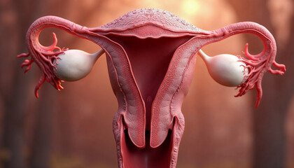 3D cross-section of the uterus showing the endometrium