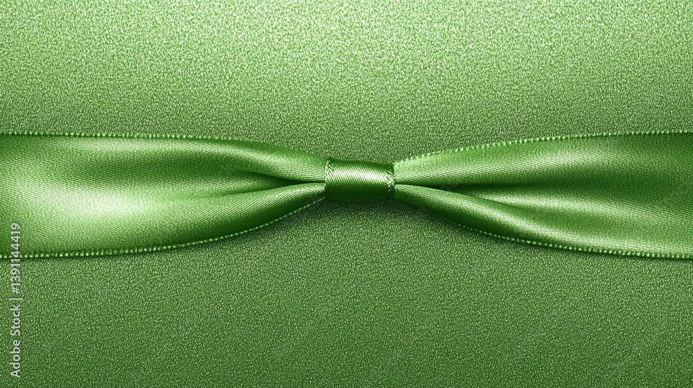 Poster light green fabric texture background bow accent. realistic textile ribbon knot surface pattern wall