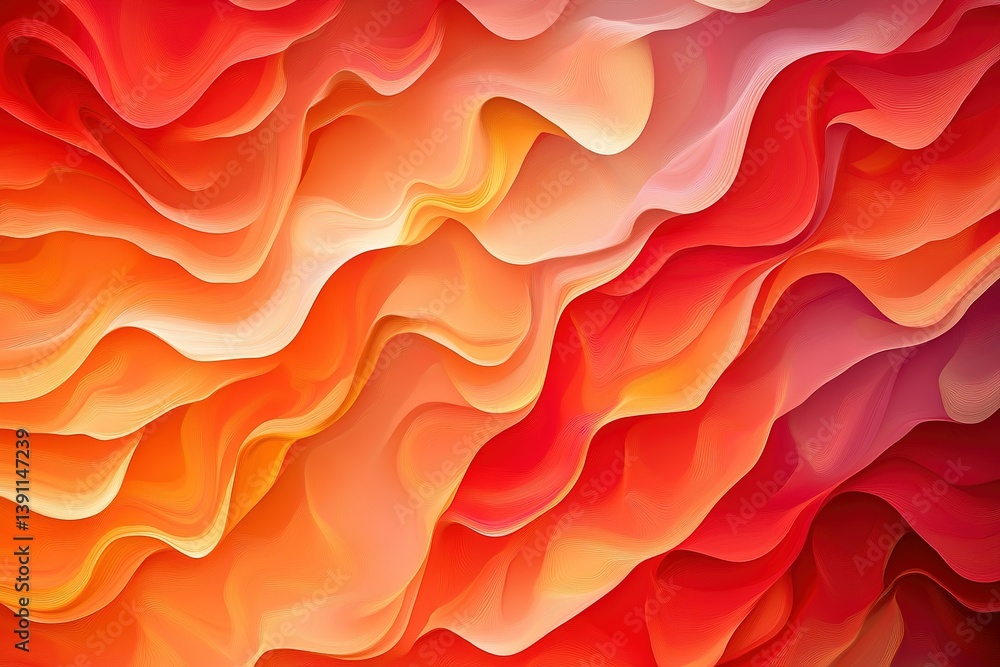 Poster abstract painting with flowing lines and gradients of vibrant reds oranges and whites