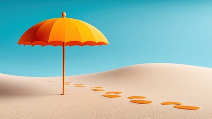Vibrant yellow umbrella stands tall on a sunny sandy beach yellow