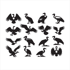 set of silhouettes of birds