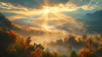 Autumn Sunrise Mountain Valley