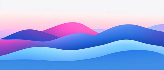 Abstract wavy layers in shades of blue purple and pink against white background.