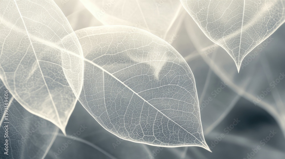 Aufkleber a serene composition of translucent leaves layered gracefully. creating a soft. ethereal atmosphere.
