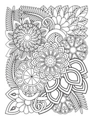Zentangle Coloring Pages for adults. abstract floral background