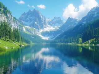 Alpine Lake Reflects Majestic Mountains Tranquilly