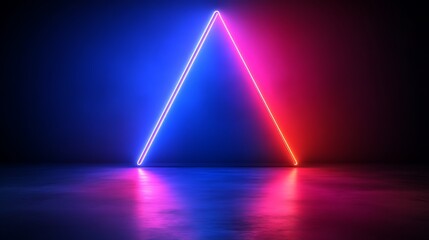 Bright neon triangle lines reflecting on a dark floor.