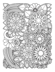 Zentangle Coloring Pages for adults. vector illustration of a floral background