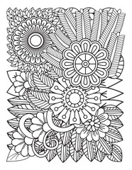 Zentangle Coloring Pages for adults. vector illustration of a floral pattern