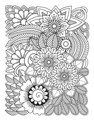 Zentangle Coloring Pages for adults. abstract floral background