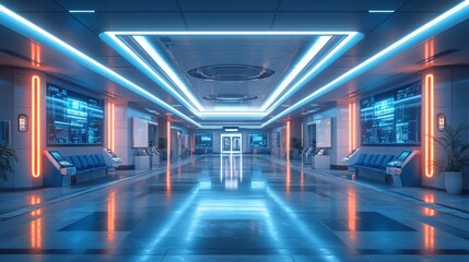 Fototapeta premium Futuristic Neon Corridor: A Cyberpunk Digital Dreamscape