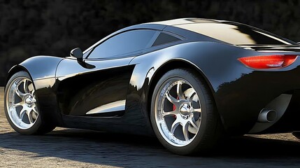 Sleek, black sports car, rear view.  Glossy finish, futuristic design
