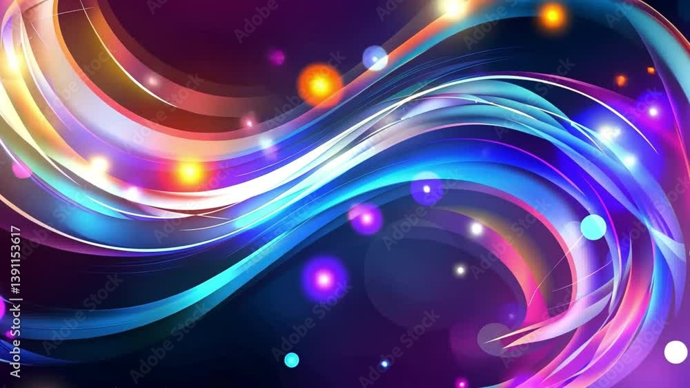 Poster vibrant abstract background with colorful waves and glowing orbs dynamic and energetic design for di