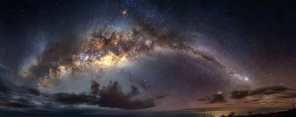 Obraz premium Vast, inky black night sky brimming with countless, twinkling stars, a celestial river of light - design pattern seamless background