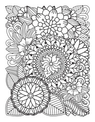 Zentangle Coloring Pages for adults. abstract background with flowers