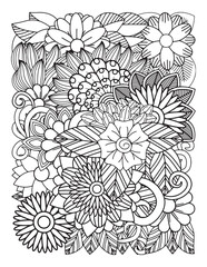 Zentangle Coloring Pages for adults. abstract floral background
