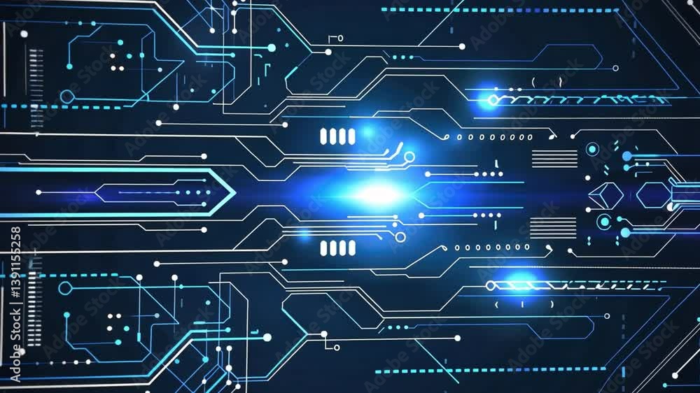 Poster futuristic digital circuit design glowing blue lines and intricate patterns showcasing innovation an