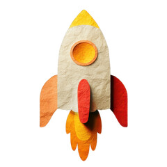 3D financial icon, paper cut style rocket in red and orange color scheme on transparent background representing creative finance or project launch.