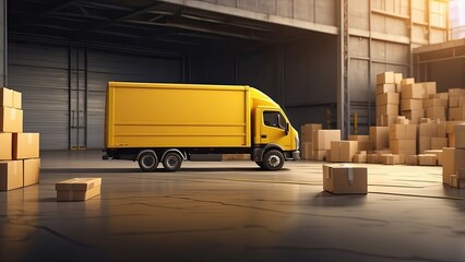 A miniature yellow delivery truck with the text Delivery Service on its side is placed on a smartphone screen.