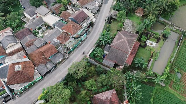 Aerial View of Densely Populated Area in Java Indonesia on a Cloudy Day
