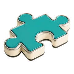 3D icon of a single puzzle piece in teal and white color, isolated on transparent background, representing problem solving and connection concept.