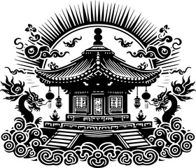 sketch vector illustration design image icon logo symbol abstract ethnic classic vintage traditional building temple china japan   