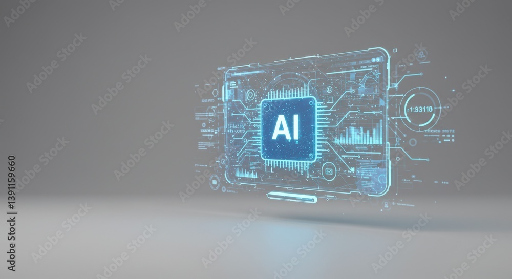 Aufkleber futuristic ai technology hologram digital interface artificial intelligence processor