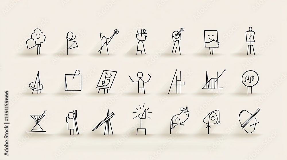 Poster a collection of simple icon depicting various aspects of creative business including technology team