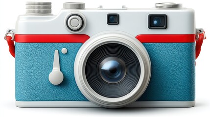 Striking red and blue strap elevates classic camera design for photography enthusiasts