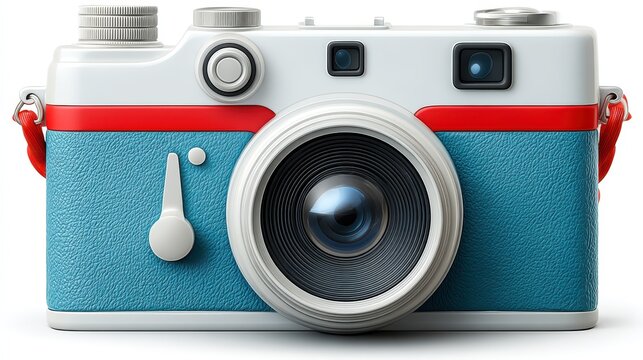 Striking red and blue strap elevates classic camera design for photography enthusiasts