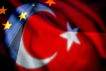 Flags of Turkey and the European Union as a symbol of Turkey's accession to the EU
