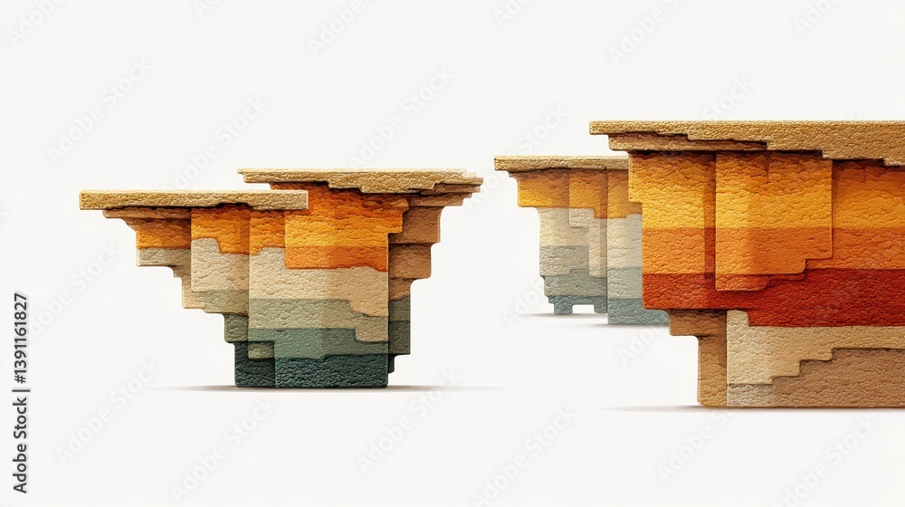 Poster intriguing minimalist sculptures, two small block forms exploring abstract art and geometric design