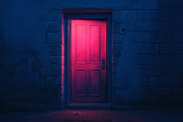 Mysterious glowing door at night