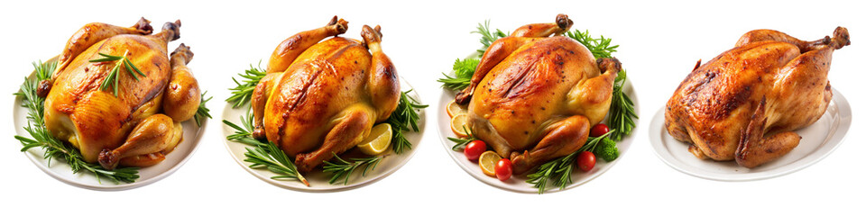 Set of roast chicken isolated on a transparent background.