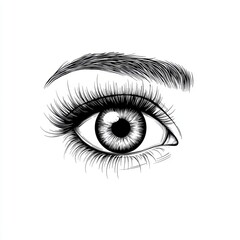 Obraz premium A detailed illustration of an eye showcasing intricate lashes and a focused pupil, emphasizing beauty and precision in design.