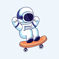 Cute Astronaut Playing Skateboard Cartoon Character Icon Illustration