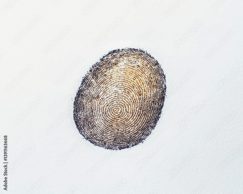 Poster a detailed fingerprint resembling an oval shape, showcasing intricate patterns and textures against 