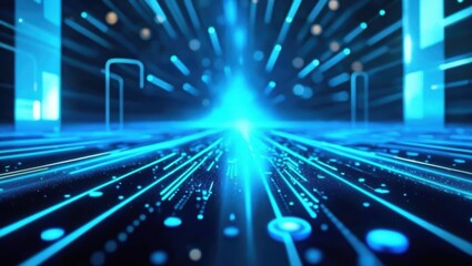 Abstract Illustration Of Blue Binary Code Flowing On Dark Background, Representing Digital Data Streams, Technology, And Dynamic Network Communication In A Modern, Techy Design.