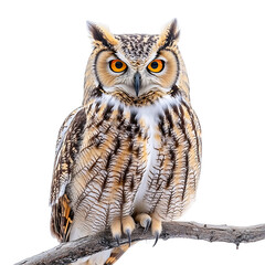 Fototapeta premium Owl Sitting on Branch Isolated on Transparent Background