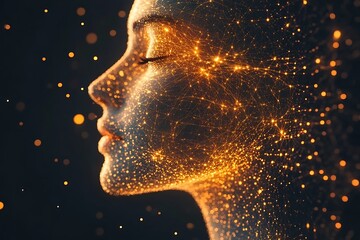 Woman Face with Golden Particles.