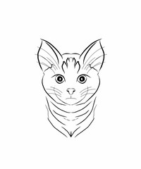 Minimalist Cat Line Art - Black and White Cat Head Illustration
