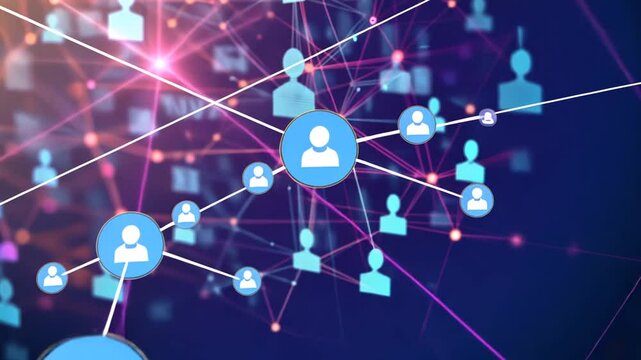 Abstract social network connection background showing linked people icons with flare