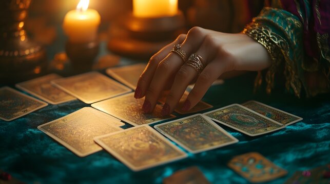Intimate tarot reading session on velvet cloth for spiritual insight