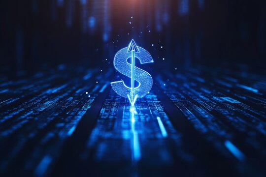 Digital dollar sign with upward trend