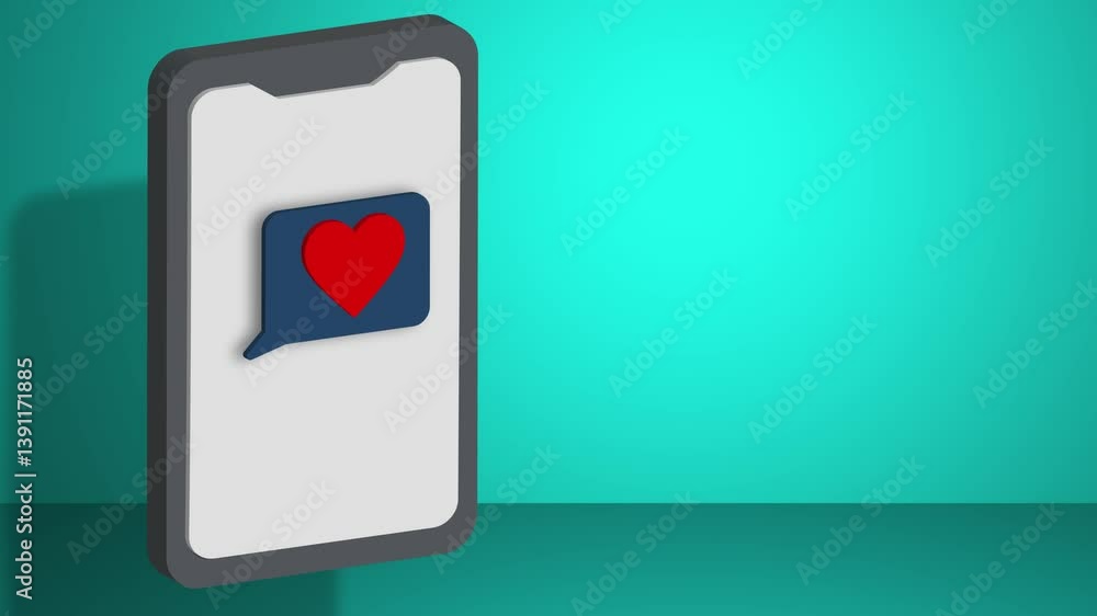 Poster cell phone animation with a message containing a heart inside