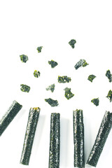 Seaweed rolls placed on a white background