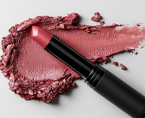 Pink lipstick smudged texture isolated on white background.