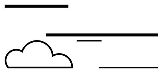 Cloud outline with parallel horizontal lines reflecting movement, air, and openness. Ideal for weather, technology, simplicity, creativity, modern minimalism, innovation flat simple metaphor