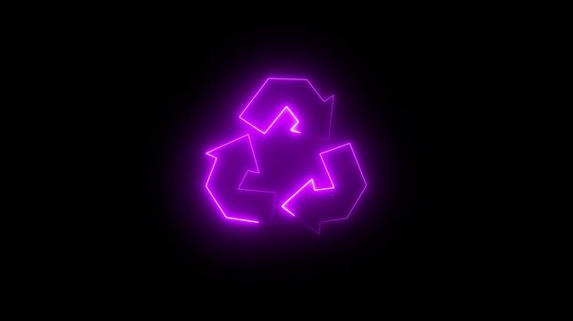  Glowing vertical neon recycle icon animation with eco-friendly symbol design